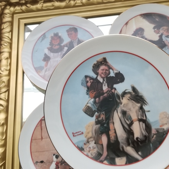❗Antique Norman Rockwell Plate Set of 4 with Gold Trim❗ - Picture 5 of 9
